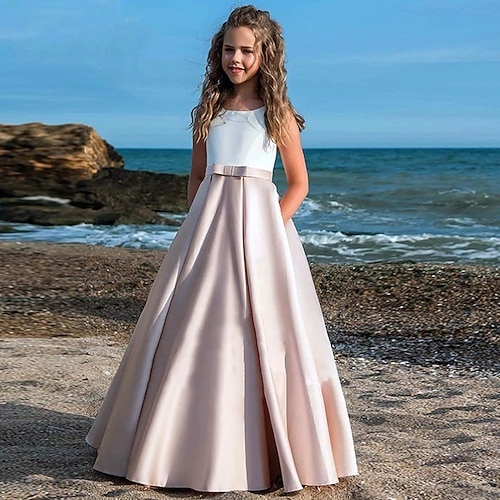 kinderkleidung Mädchen Party Kleid Feste Farbe Ärmellos Leistung Gitter Prinzessin Süß Gitter Mitte der Wade Etuikleid Tüll-Kleid Sommer Frühling Herbst 2-12 Jahre Schwarz Weiß Champagner Image