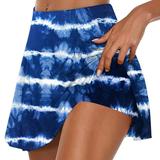 Brnmxoke Women s Summer Tennis Skorts Elastic Waisted Slim Fit Golf Athletic Skort Polka Dot Printed Yoga Skirt Shorts Dark Blue M