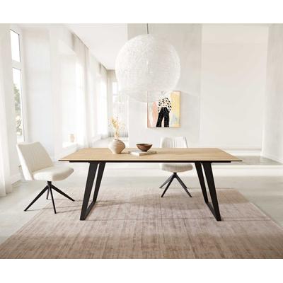 DELIFE Esstisch Edge 200x100 Keramik Laminam® Sabbia Eichefarbig Metall Schräg Schwarz, Esstische Image