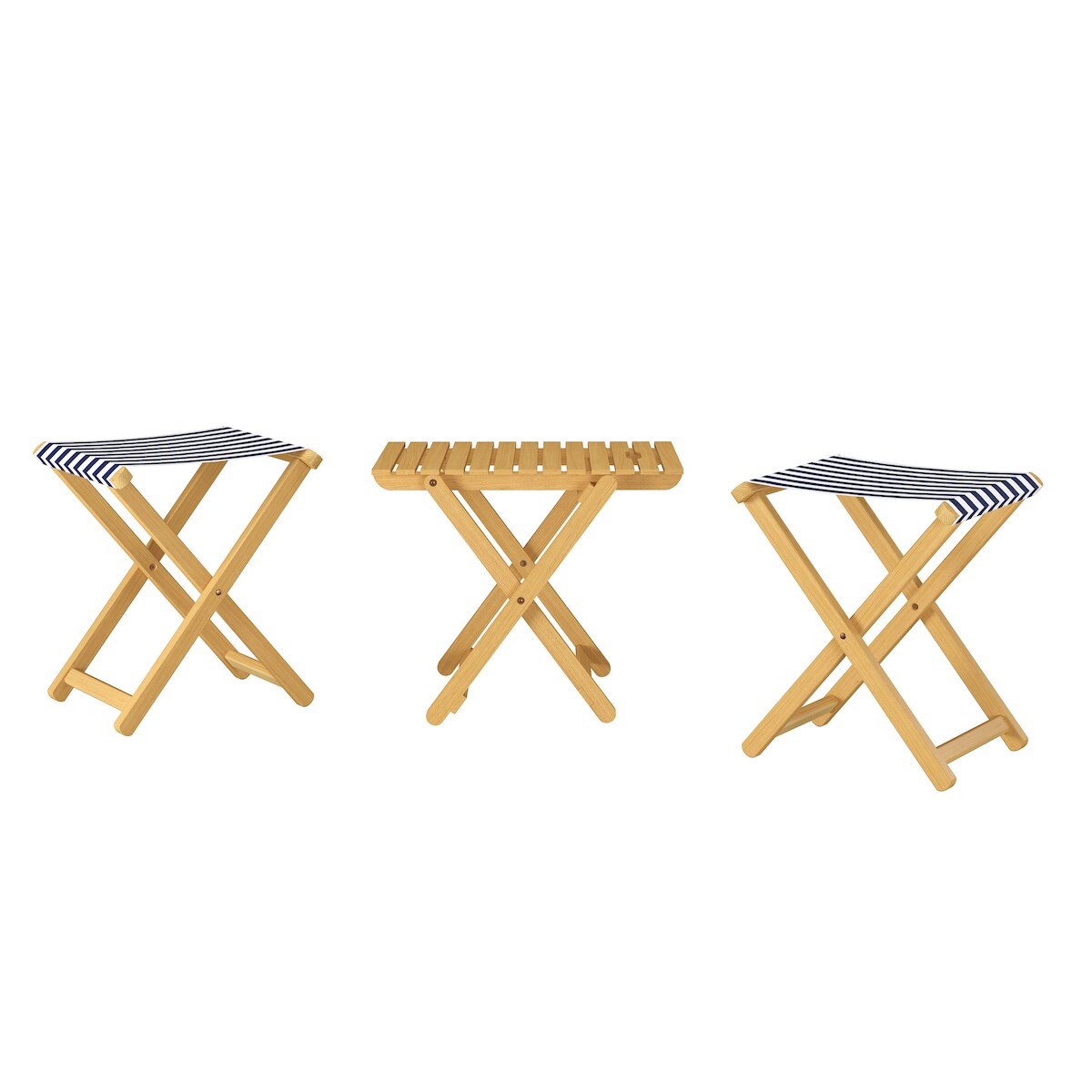 Erst-Holz Klappbarer Gartenstuhl Buche natur Stoff blau-weiß V-10-216N-17 Image