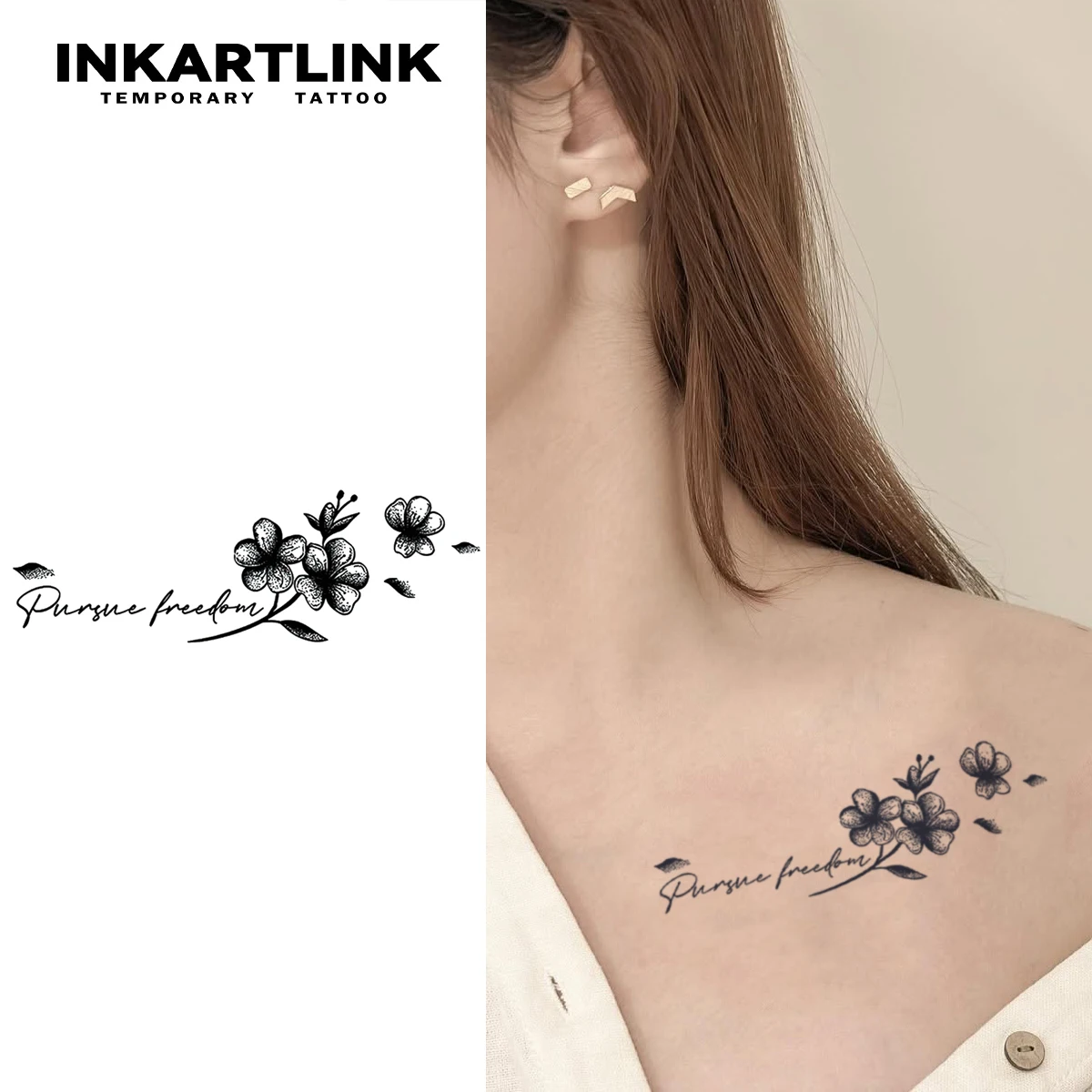 Temporärer Tattoo-Aufkleber mit Blumen auf Englisch. Emotionale Sätze hält 1–2 Wochen. Wasserdicht und reibungsbeständig Image
