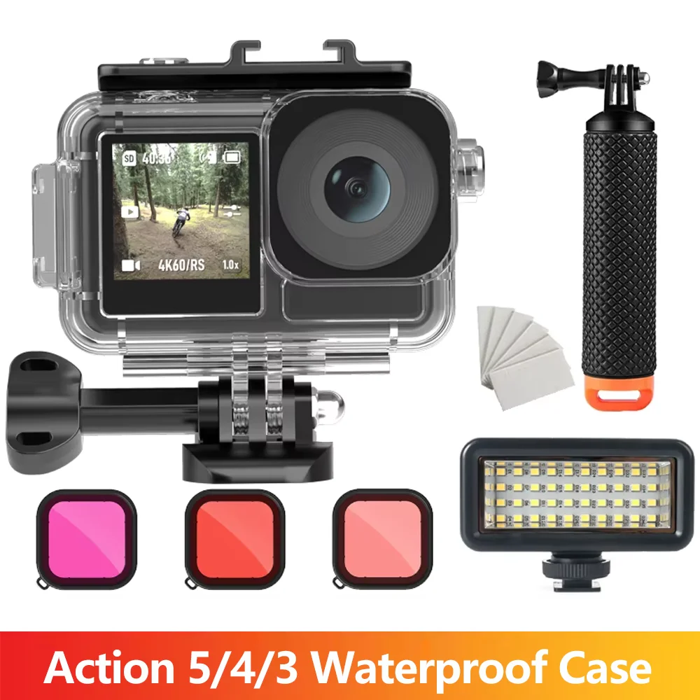 Action 5/4/3 Wasserdichte Fall Set 45M Tauchen Gehäuse Schutzhülle Für DJI OSMO Action 5 PRO 4 3 Action Kamera Zubehör Image