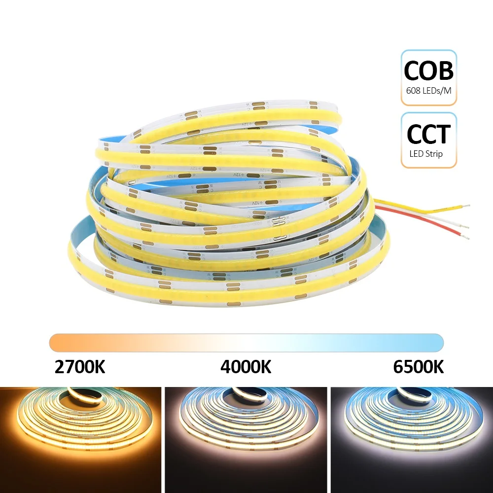 5M COB CCT LED Streifen 12V 24V DC 608LEDs FCOB LED Licht Dimmbar Dual Weiß Farbe 10MM PCB Hohe Dichte Flexible Ra90 Linear Band