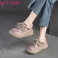 GKTINOO sandali donna vera pelle 5cm piattaforma naturale zeppa Chunky Sneakers donna Hollow