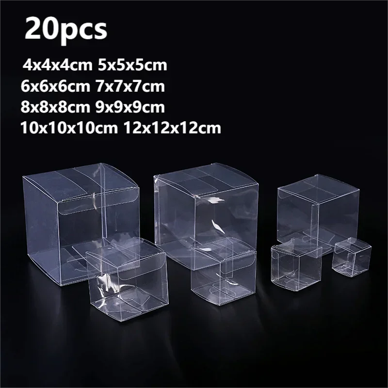 20 Stück PVC transparente Geschenkbox quadratische Kunststoffhülle Süßigkeiten Geburtstag Hochzeit Weihnachten Geschenkboxen Süßigkeiten Schokolade Schmuck Verpackungsbox Image