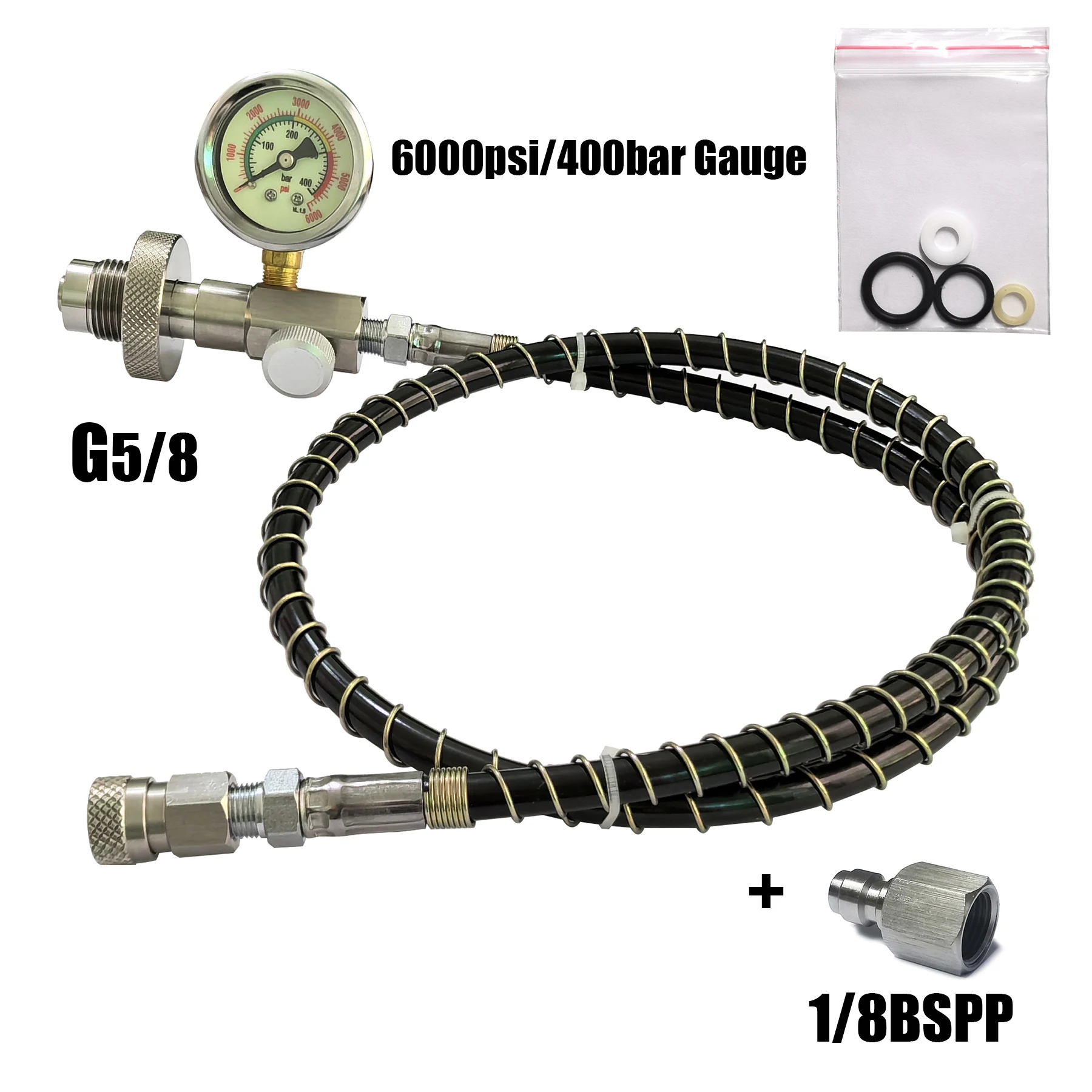 HP Füllstation Ladeadapter DIN-Anschluss HPA-Tauchschlauch 6000 psi/400 bar Messgerät mit großem Tank zu kleinen Flaschen Image