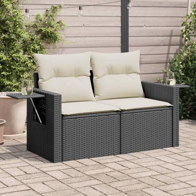 Gartensofa mit Kissen 2-Sitzer Schwarz Poly Rattan - Vidaxl Image