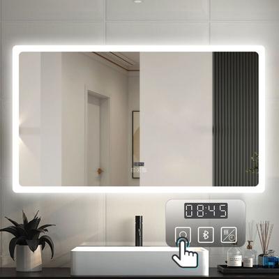 Duschparadies-de - led Badezimmer Spiegel mit Uhr Bluetooth Beschlagfrei Badspiegel mit Image