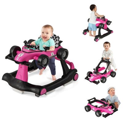 Costway 4-in-1 Foldable Activity Push Walker with Adjustable Height-Pink