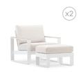 Set 2 fauteuils avec repose-pied alum blanc et accoudoirs effet bois