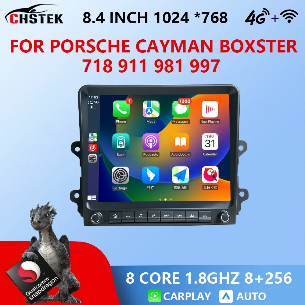 CHSTEK Android13 Car Radio Carplay Navigation For Porsche Cayman Boxster 718 911 918 981 997 Auto Stereo Qualcomm Bluetooth WIFI