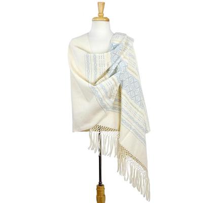 Azure Stars of Teotitlan,'Creamy Cotton Handwoven ...