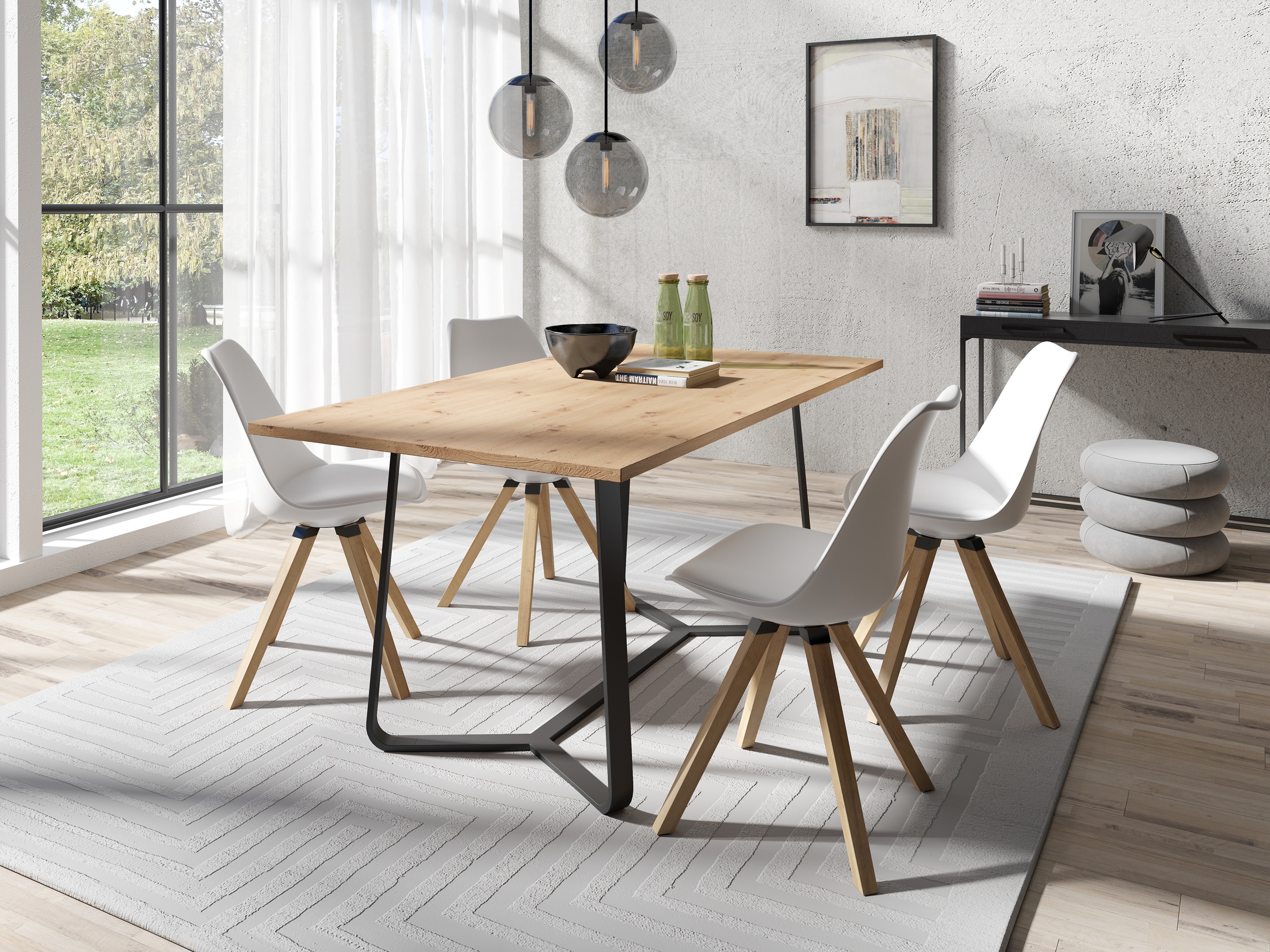Esstisch BYLIVING "Talea", braun (artisan eiche, schwarz, artisan eiche), B:140cm H:76cm T:90cm, Tische, modernes Design, 140cm und 160cm, Artisan Eiche, Old Style Wood, Beton Image