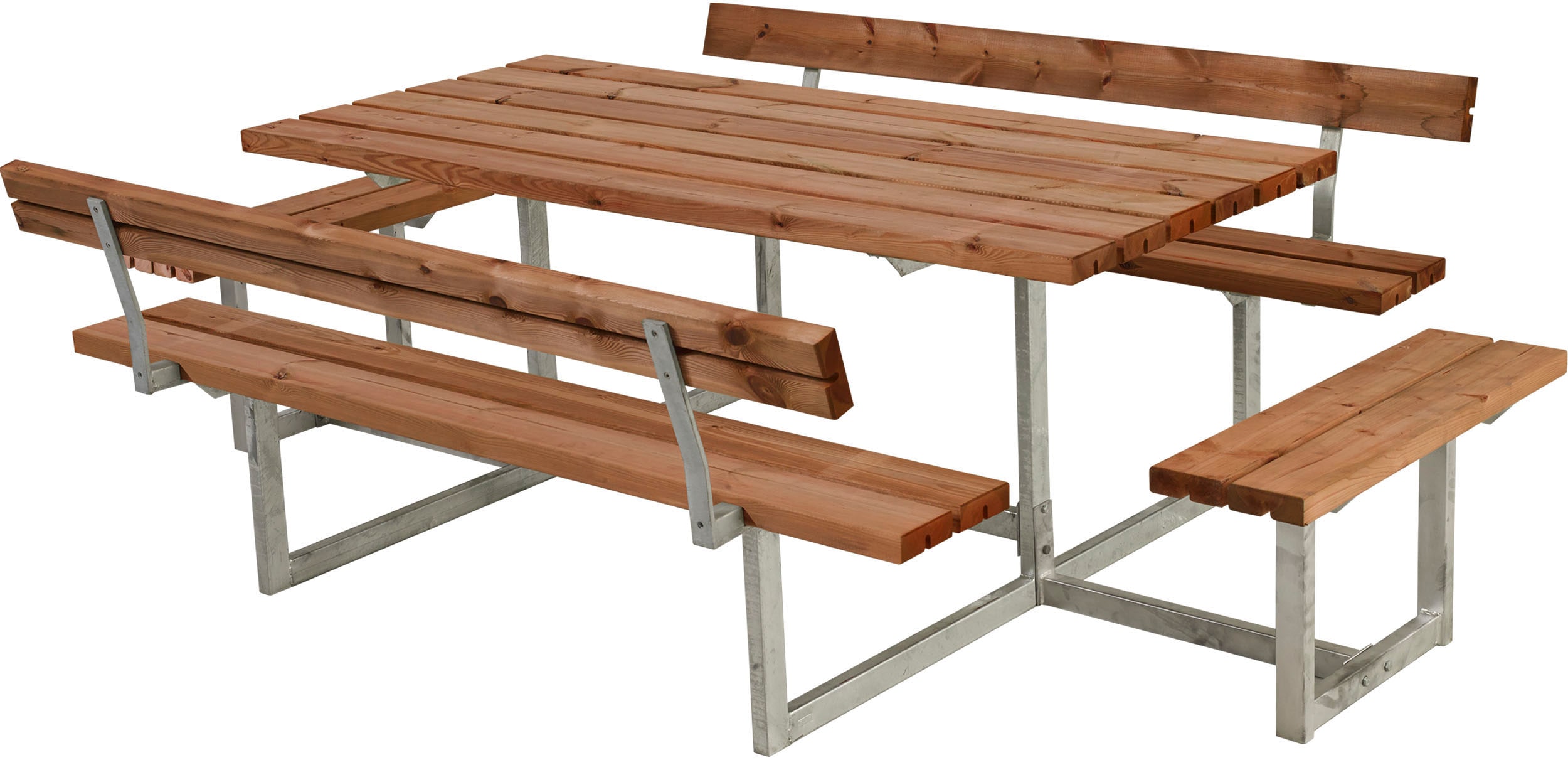 Garten-Essgruppe PLUS "»Basic« Kombimöbel + Anbau und 2 Rückenlehnen", braun (teak ral 1006 transparent), B:184cm H:75cm T:260cm, FSC-zertifizierter Holzwerkstoff, Stahl, Sitzmöbel-Sets, 260x184x75/45 cm Image