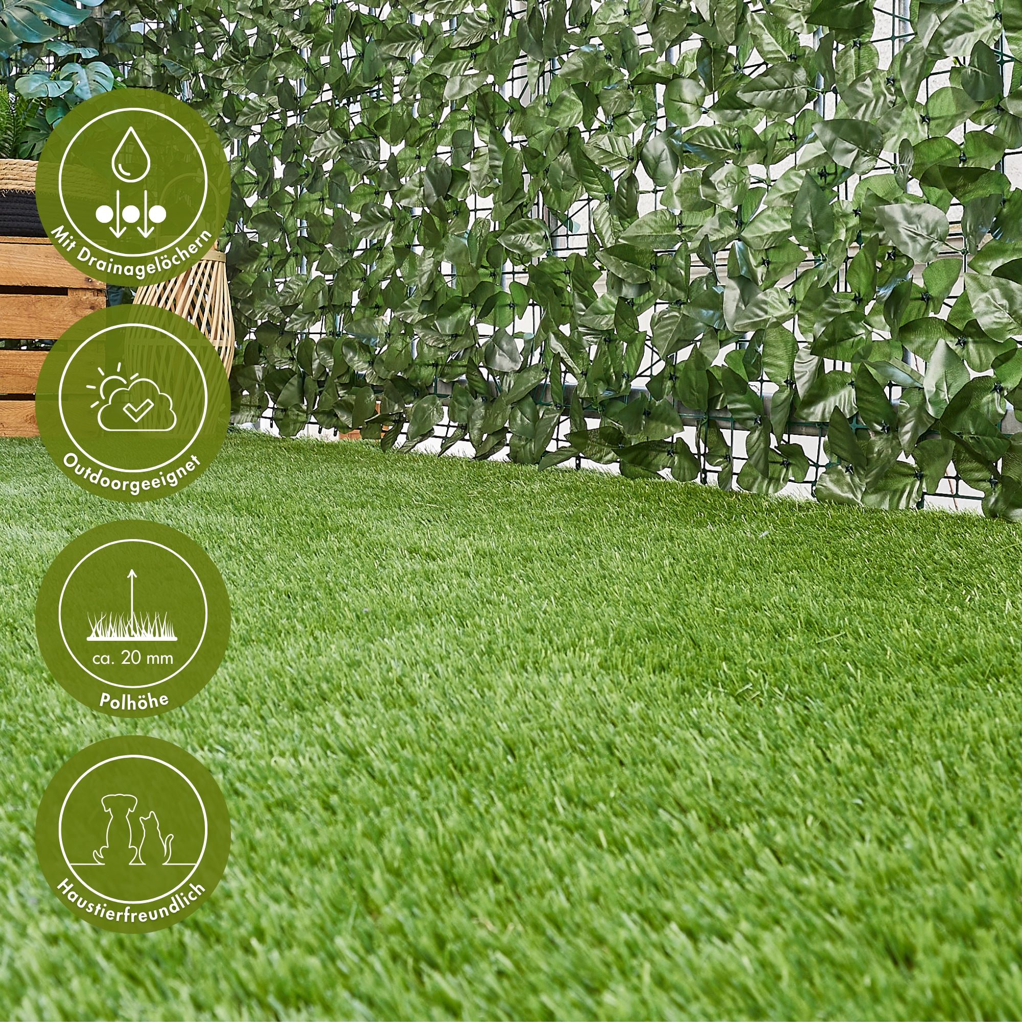 Kunstrasen OTTO HOME "Tahiti, Made in Belgium", grün, B:100cm H:30mm L:200cm, Obermaterial: 66% Polyethylen, 34% Polypropylen, Teppiche, natürliche Optik, wasserdurchlässig, für Terrasse, Balkon & Garten