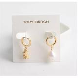 Tory Burch Jewelry | Authentic Tory Burch Rabbit Pearl Mismatched Charm Earrings- On Card W/Pouch | Color: Gold/White | Size: Os
