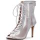 Women's Professional Dance Stiletto High Heel Sandal Boots Sexy Comfortable Mesh Peep-toe High Top Lace-up Mid Calf Boots Ballroom Dance Modern Jazz Latin Shoes With Zipper ( Color : White , Size : 6
