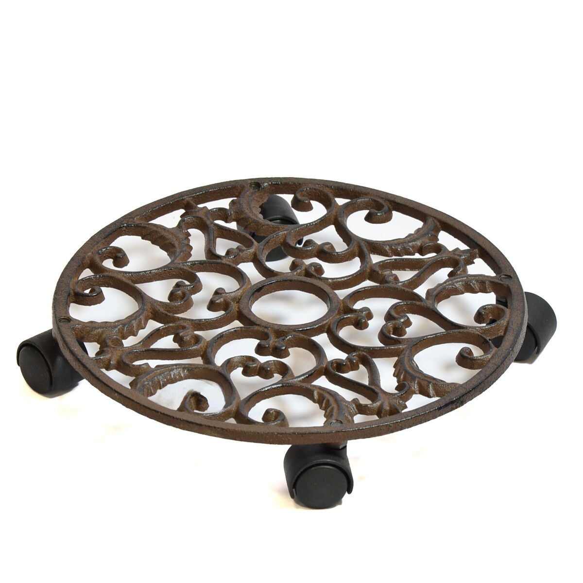 B&S Pflanzenroller Antik Shabby Rost Look Ø 31 cm Rund massiv Gusseisen Image