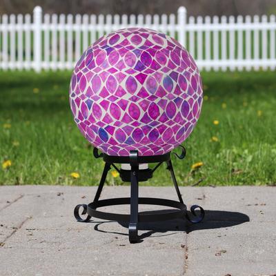 Iridescent Mosaic Outdoor Garden Gazing Ball 10" Purple, Pink White