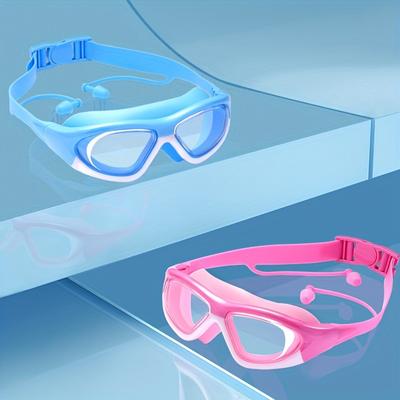 1pc Children's Waterproof Anti-fog High-definition Transparent Swimming Goggles With Earplugs, Comfortable And Adjustable Silicone Strap