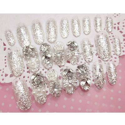 TEMU Medium Square Press On Nails, Fake Nails With Rhinestones And Pearls, Glossy False Nails For Women And Girls, 24 Pcs Image