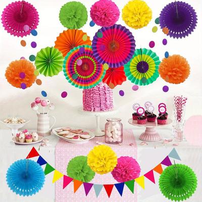 TEMU 20-piece Fiesta Paper Fan & Tissue Paper Pom Pom Set - Birthday, Wedding, Fiesta, Or Mexican Party Decorations! Easter Gift Gift