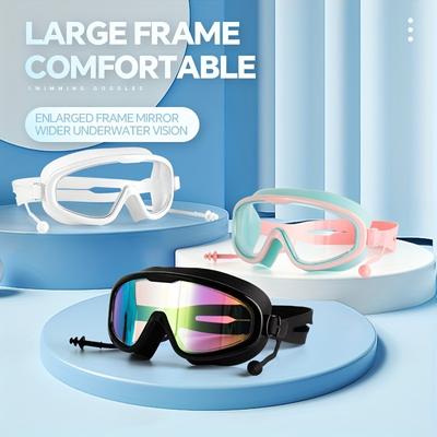 Large Frame Swimming Goggles With Earplugs, Waterproof Swimming Goggles For Adults