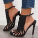 Women's Ankle Strap Stiletto Sandals, Black Sexy T-strap Peep Toe High Heels, Fashionable Party Pumps