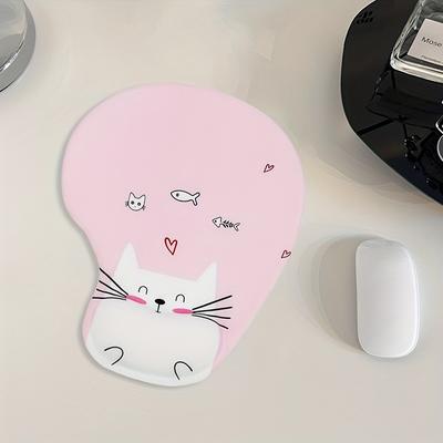 Pink Squinting Kitten Fish Mouse Wrist Pad