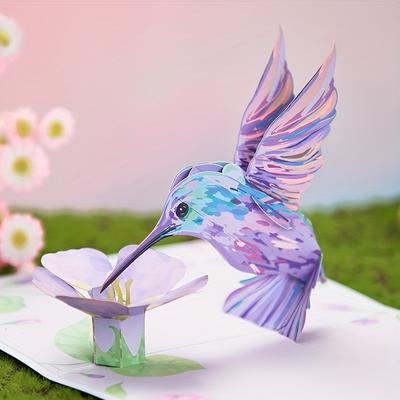 1pc Purple Hummingbird Pop-up Card, 3d Greeting Card For Mother's Day, Birthday, Valentine's Day, Wedding, Anniversary, Thanksgiving, Christmas, Size 18*13cm (7*5 Inch) Includes Envelope