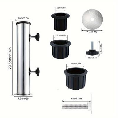TEMU Heavy-duty Adjustable Stainless Steel Patio Umbrella Stand - Base/flagpole With Height Adjustment, Includes Top & Mounting Hardware, Dock, Balcony & Backyard Image