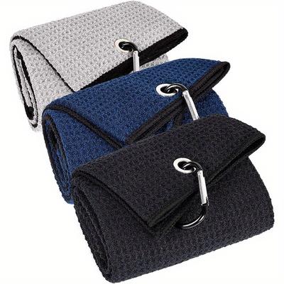 TEMU 3pcs Tri-fold Premium Microfiber Fabric Waffle Pattern Towels, With Heavy Duty Carabiner Clip, Golf Accessories