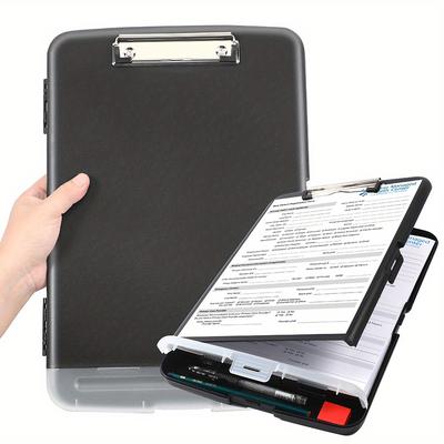 1pc Clipboard With Storage, Large Capacity Nursing Clipboards With Low Profile Clip, Heavy Duty Plastic Storage Clipboard With Pen Holder, Side-opening, Multifunctional Clipboard Case For Writing