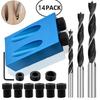 14pcs Woodworking Tools, Pocket Oblique Hole Jig Locator Drill Bits, 15 Degree Angle Drill Guide Set, Hole Puncher, Carpentry Tools