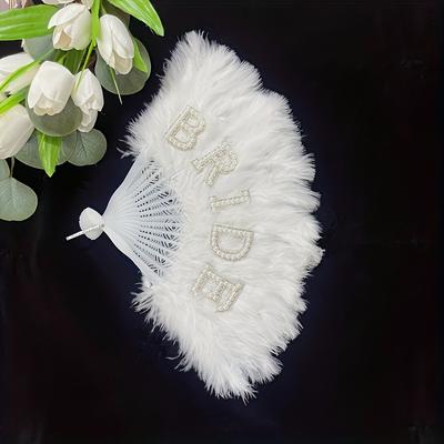 TEMU Bridal Fan Artificial Feather Fan Single Women's Party Bridal Wedding Decoration Handheld Fan Suitable For Clothing Accessories And Wedding Party Decoration Image