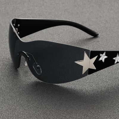 TEMU 1pc Men's Fashion Trendy Cool Party 6 Stars Oversized Rimless Glasses, Ideal Choice For Gifts