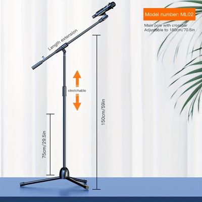 TEMU Premium Microphone Stand - Detachable Tripod Boom Stand W/ Clip Holder & Metal Base - Perfect For Singing, Speech, Stage, Wedding & Outdoor Events!