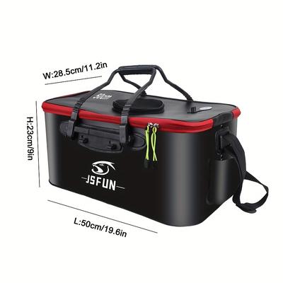 TEMU Jsfun Eva Folding Fishing Box With Tackle And Accessories - Portable, Waterproof, Black With Red Accents, Carrying Handle, Ideal For Outdoor And Travel Fishing