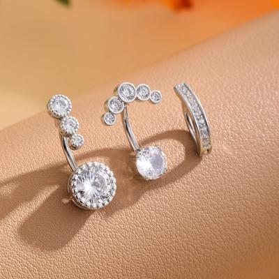 3pcs Stainless Steel Belly Button Ring Set Inlaid White Zircon Simple Minimalist Copper Navel Nail
