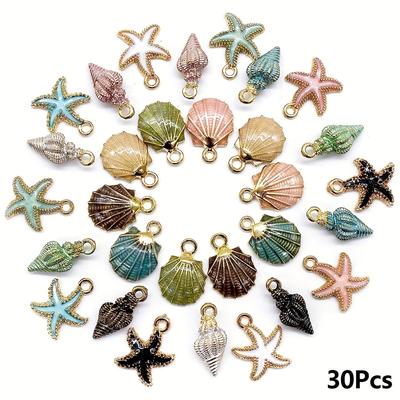 30pcs Ocean Series Starfish Conch Seashell Design Alloy Enamel Charms Pendants For Diy Jewelry Making