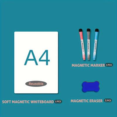TEMU Tronmag Magnetic Dry Erase Whiteboard For Fridge - A3/a4 Size, Includes 1 Whiteboard, 3 Markers & Eraser - Ideal For Meal Planning, Grocery Lists & Notes - Organizer, Tronmag Image