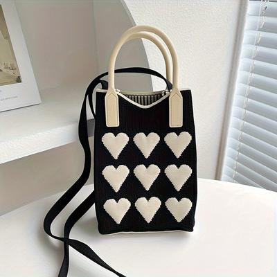 TEMU 1pc/ Heart-shaped Phone Bag, Knitted Bag, Tote Bag, Student Crossbody Bag, Yarn Bag Image