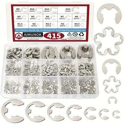 TEMU 150/415pcs External Retaining Rings Snap Rings Assortment Set, 304 Stainless Steel Kit, 14 Sae Sizes Circlip Snap Rings M1.5- M15 Image