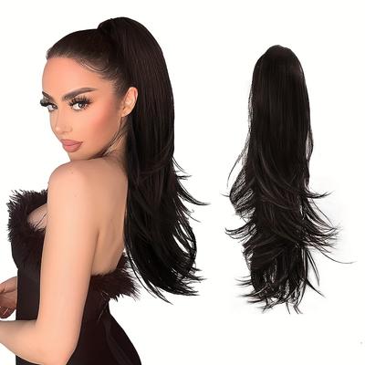 Ponytail Extension Claw Clip Ponytail Hair Extension 22 Inches Ponytail Female Hair Extension Wave Synthetic Wig Everyday Use (black) Hair Accessories