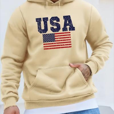 TEMU Usa American Pattern Print Hooded Sweatshirt, Comfy Hoodies, Fashion Casual Tops For Spring Autumn, Men's Clothing Image