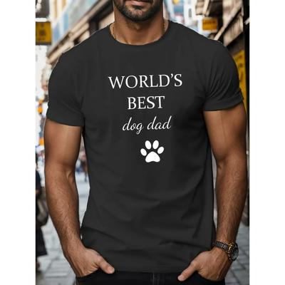 TEMU Word's Best Dog Dad Letter Graphic Print Men's Creative Top, Casual Short Sleeve Crew Neck T-shirt, Men's Clothing For Summer Outdoor