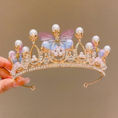1pc Elegant Rhinestone Princess Crown Queen Faux Pearls Tiara Birthday Party Headwear Women Bridal Wedding Hair Jewelry Accessories