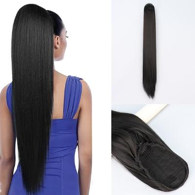32 Inch Super Long Ponytail Extensions Drawstring Long Straight Fake Pony Tail Soft Clip In Hair Extension Synthetic Heat Resistant Hairpiece Hair Accessories