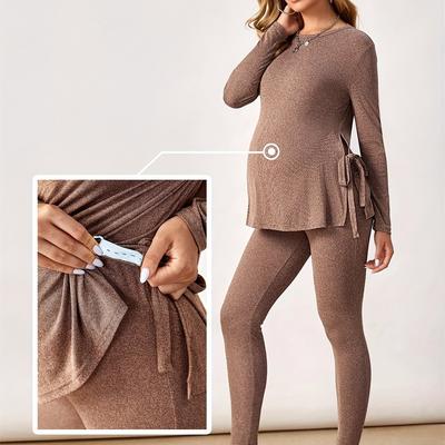 Women's Maternity Solid Drawstring Tee & Leggings ...