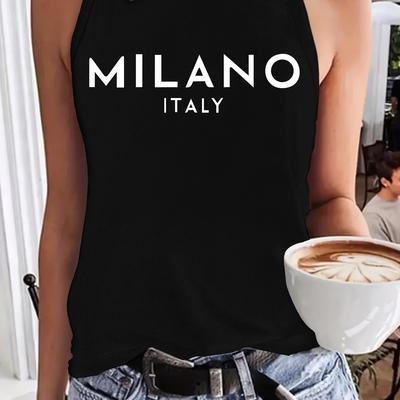 TEMU Print Crew Neck Tank Top, Casual Sleeveless Top For Summer, Women's Clothing Image